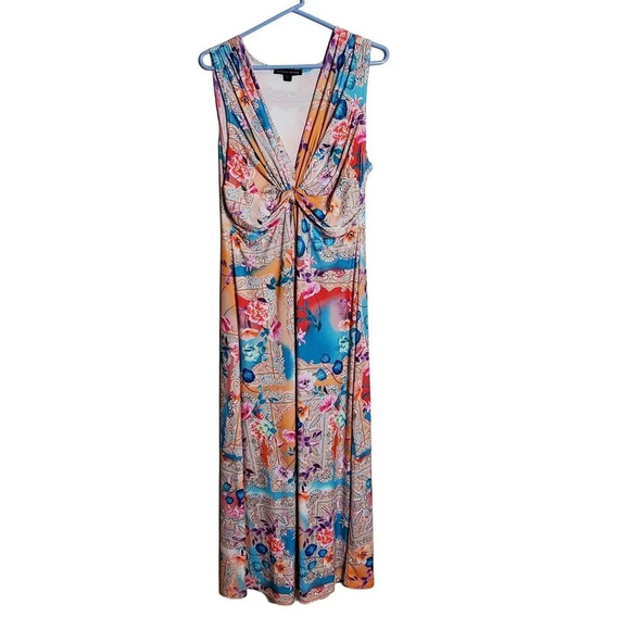 Boston Proper Floral Print Knot Front Maxi Dress Long full length Size Large - Picture 1 of 8